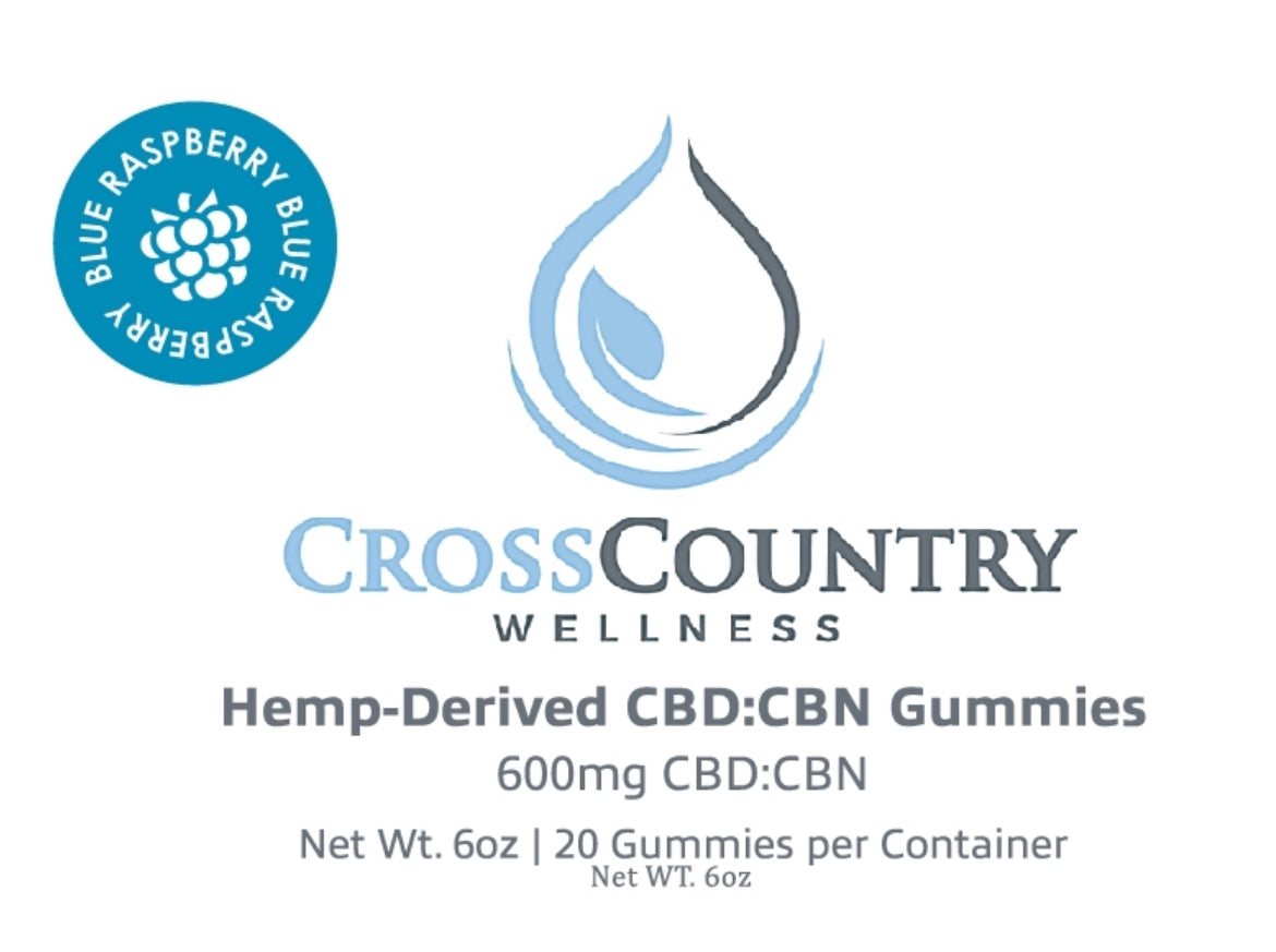 CBD + CBN Gummies - Blue Raspberry 600mg | Cross Country Wellness CBD + CBN Gummies - Blue Raspberry 600mg | Cross Country Wellness